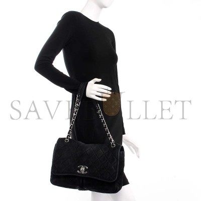 CHANEL LARGE ULTRA SOFT SUEDE CALFSKIN NATURAL BEAUTY FLAP BLACK  (33*22*9cm)